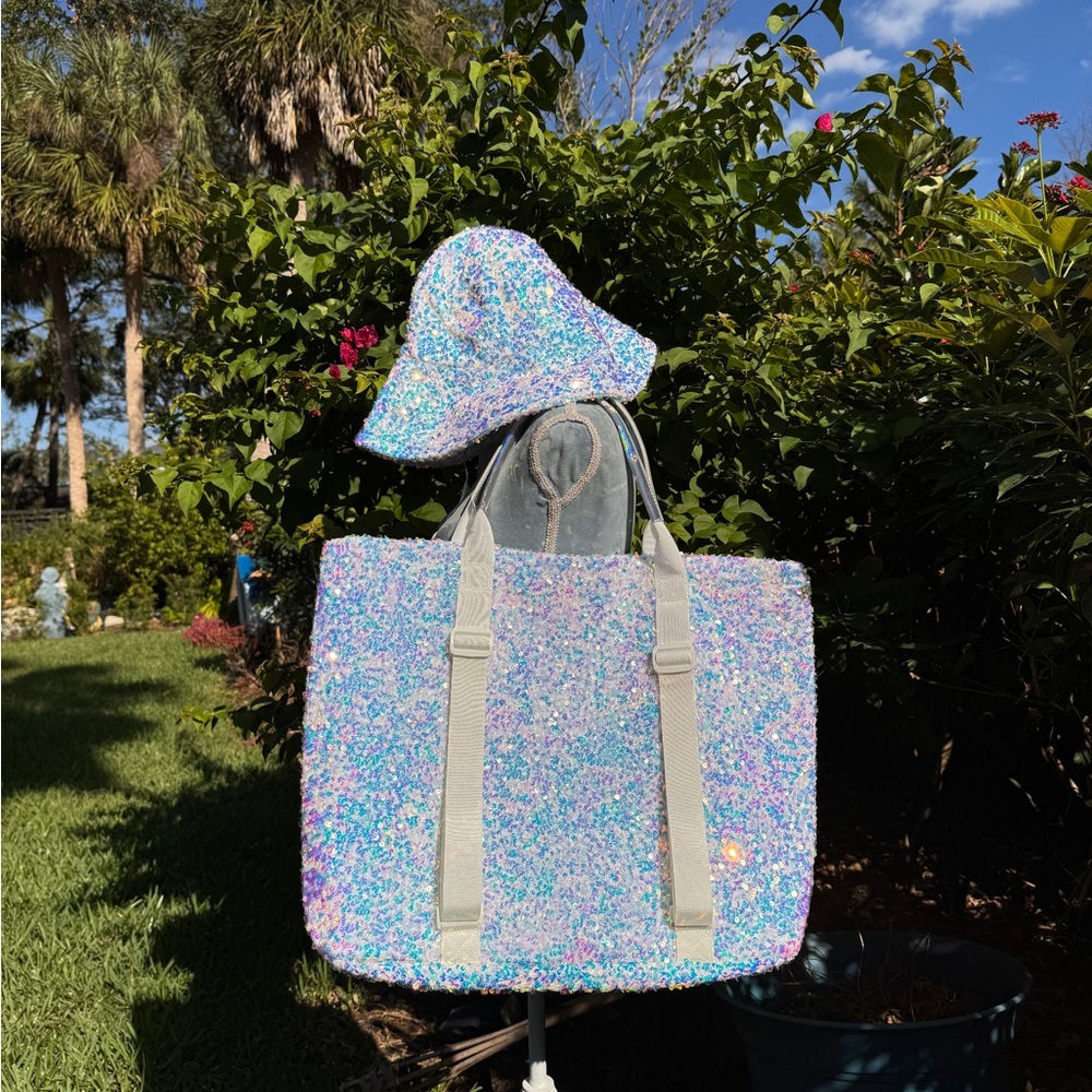 Colorful Sequin Tote Bag and Hat Set